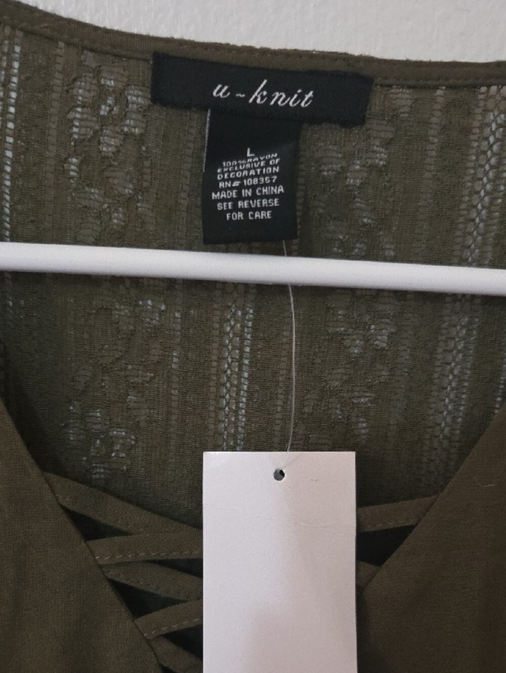 Olive Green Lace-Inset Cottagecore Peasant V-Neck Women's Top Large NWT - Picture 2 of 12